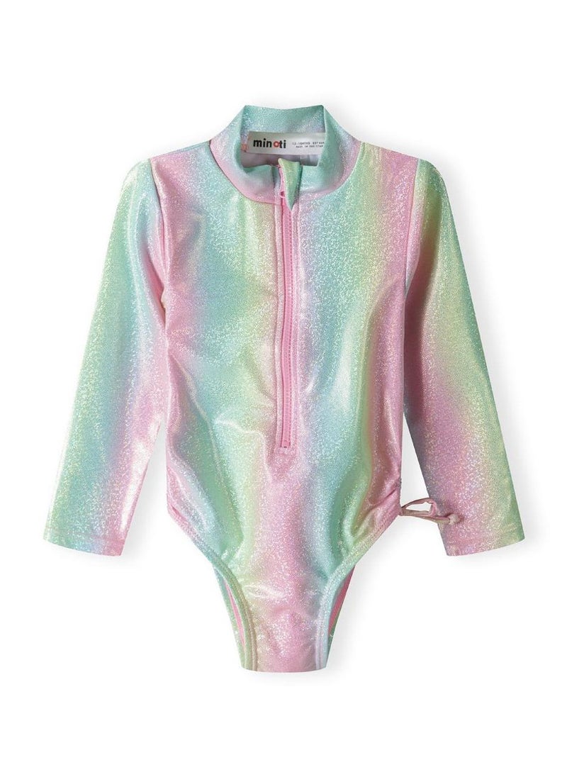 مينوتي بدلة سباحة قطعة واحدة للبنات بأكمام طويلة وسحاب أمامي - Image 1